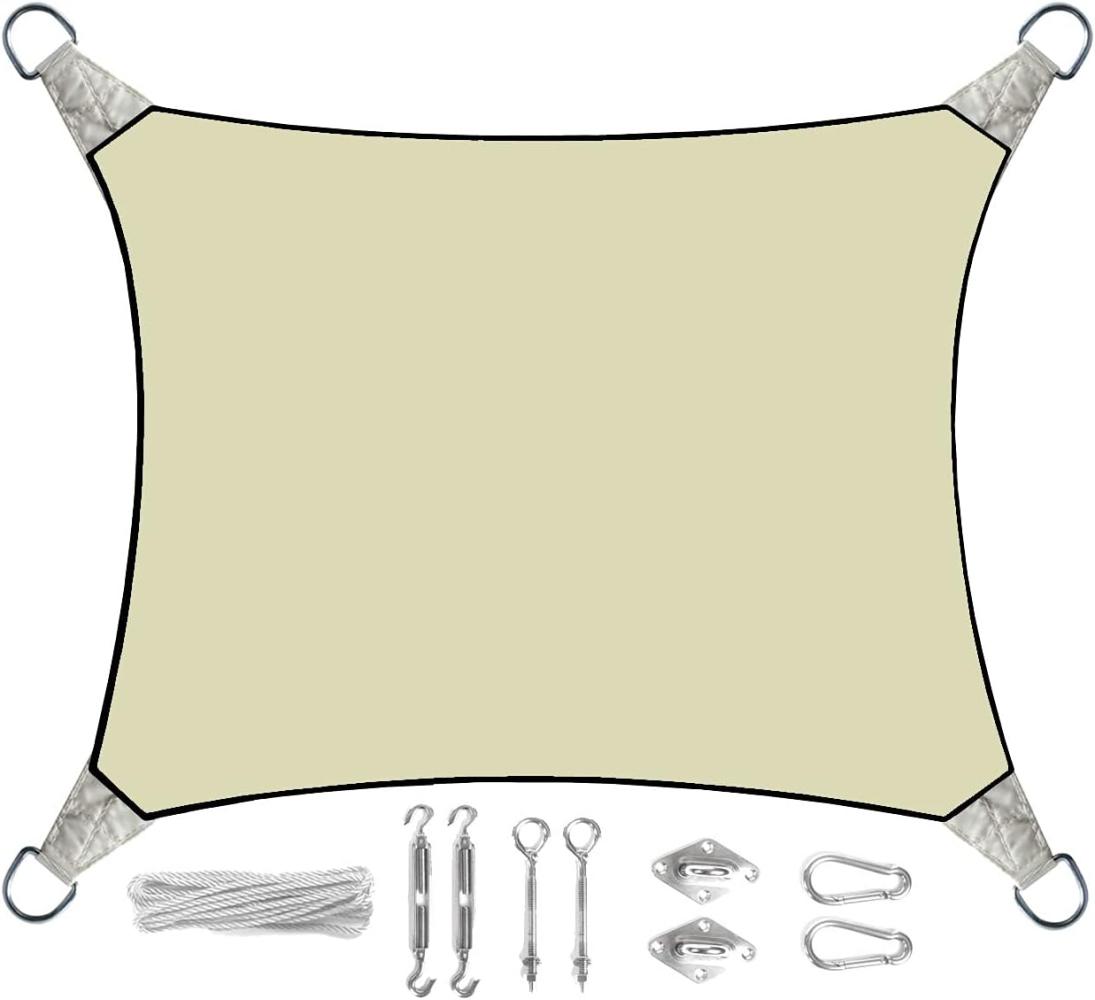 Sonnensegel Rechteckig 4x3m Creme mit Ösenset - Sonnenschutz für Balkon Terrasse Bild 1