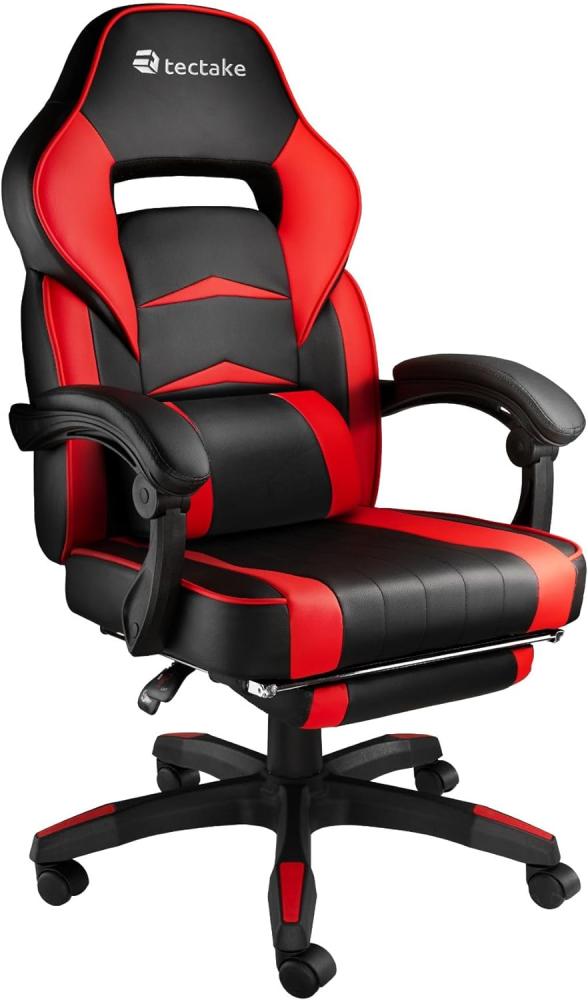 TecTake 800769 Bürostuhl mit Fußstütze, Chefsessel mit Lendenkissen, ergonomischer Schreibtischstuhl mit Armlehnen, höhenverstellbarer Gaming Stuhl - Diverse Farben - (Rot | Nr. 404742) Bild 1