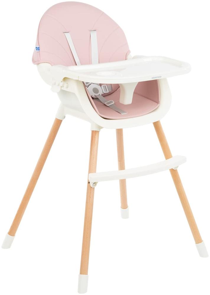Kikkaboo Kinderhochstuhl Nutri 2 in 1 Holzbeine Fußstütze abnehmbares Tablett pink Bild 1