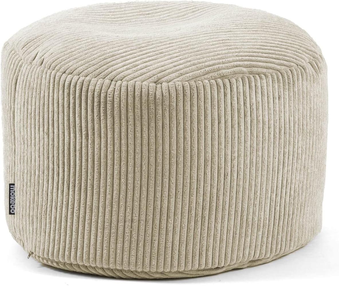 mokebo® Pouf, Hocker o. Sitzhocker aus Cord 30x50 cm 'Der Faule Lenz', Bodenkissen rund in beige, Fußhocker, Indoor Sitzkissen Stoff, Puff, Sitzpouf drinnen, kuschelig & weich, mit EPS-Perlen Füllung Bild 1