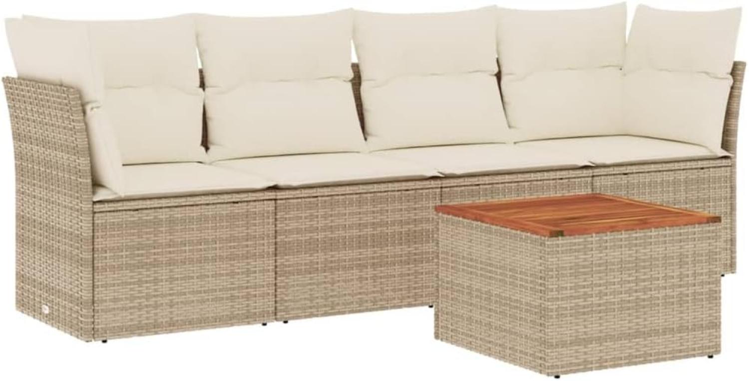 vidaXL 5-tlg. Garten-Sofagarnitur mit Kissen Beige Poly Rattan 3223475 Bild 1