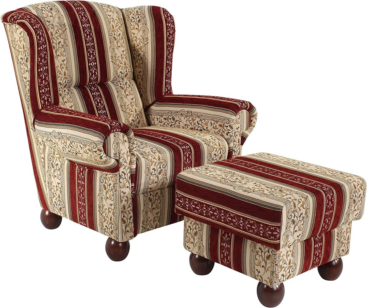 Monarch Hocker Chenille Rot Buche Nussbaumfarben Bild 1