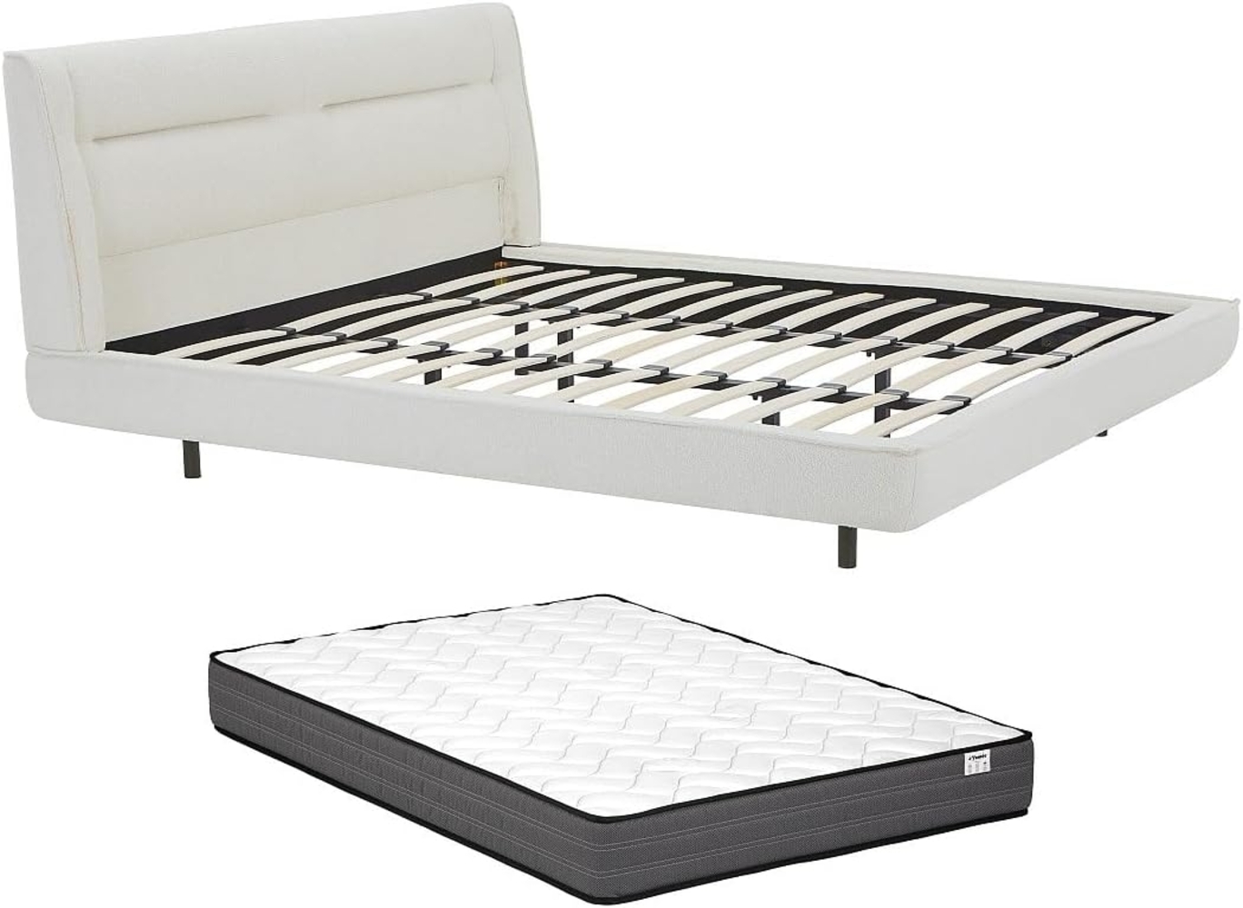 Vente-unique - Bett 180 x 200 cm - Bouclé-Stoff - Beige + Matratze - ISYDE Bild 1