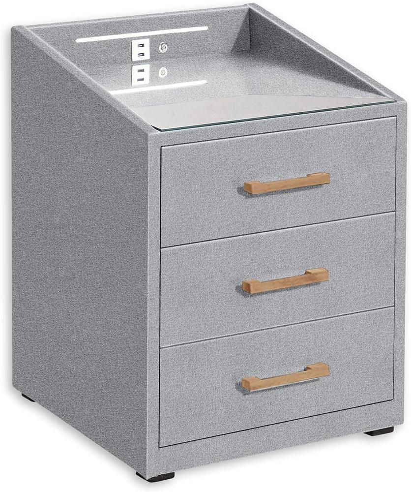 LUNA Nachttisch Boxspringbett, Silber - Funktionaler Nachtschrank mit USB-Anschluss und LED-Beleuchtung - 47 x 61 x 46 cm (B/H/T) Bild 1