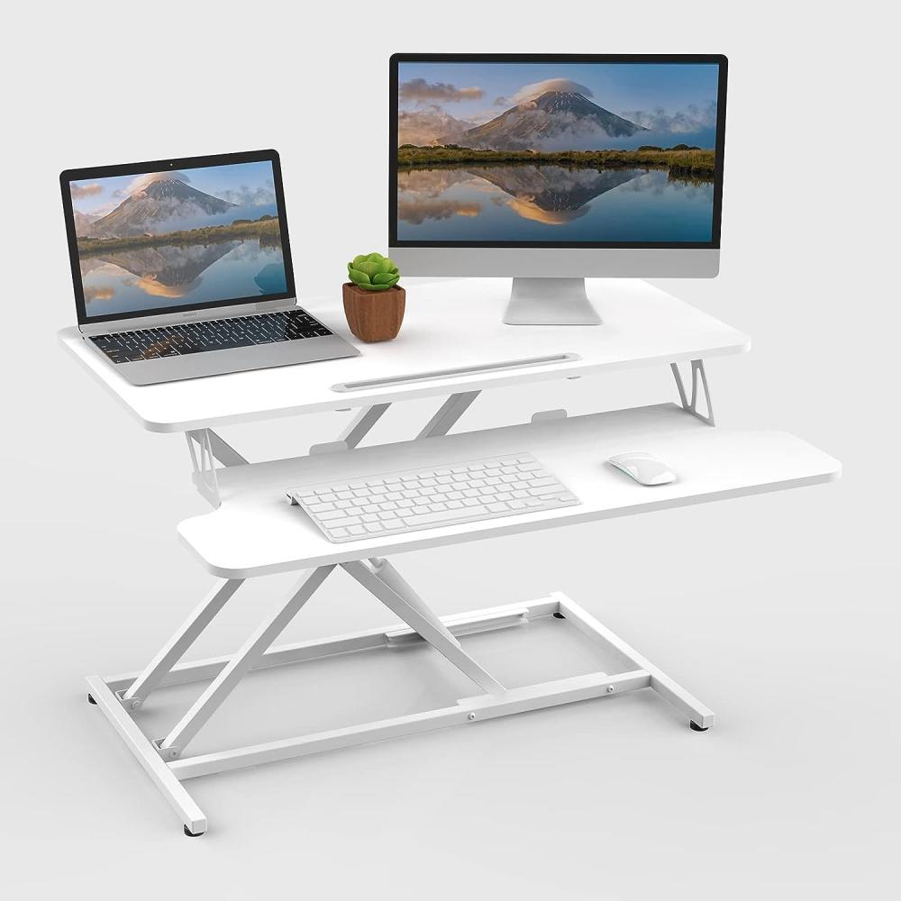 ERGOMAKER Stehpult Höhenverstellbarer Schreibtisch, 80 x 40cm Schnell Sitz Steh Computertisch für Zwei Monitore Bild 1