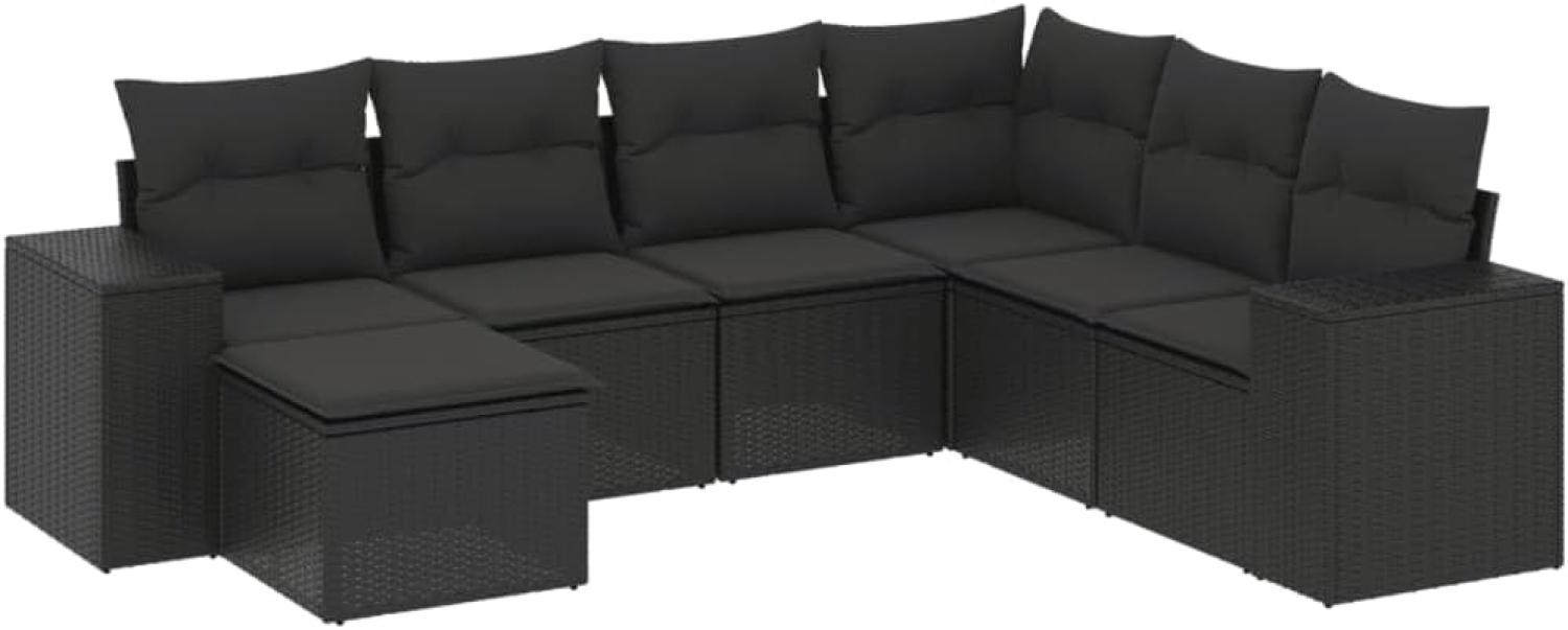 vidaXL 7-tlg. Garten-Sofagarnitur mit Kissen Schwarz Poly Rattan 3255232 Bild 1