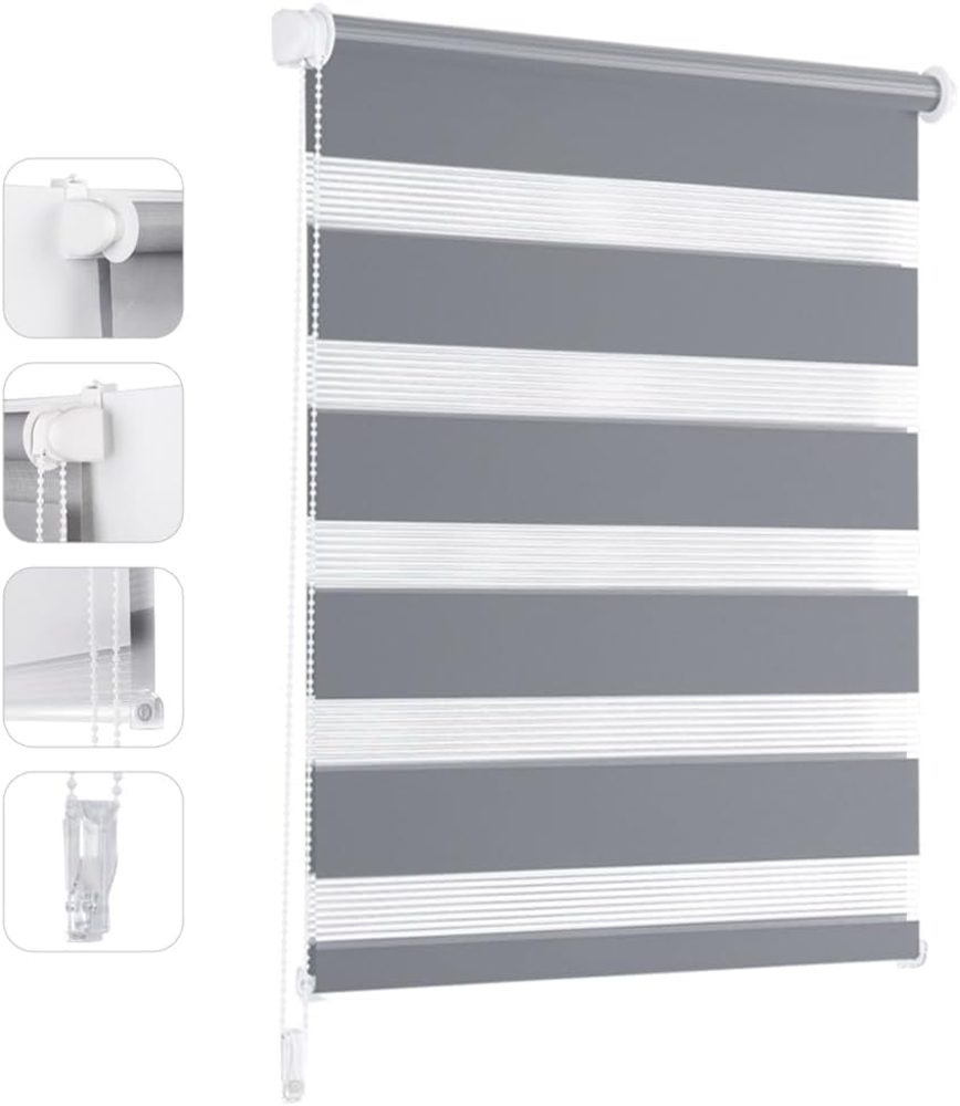 Sekey Doppelrollo Klemmfix ohne Bohren für Fenster, Doppelrollo 70 cm breit, Duo Rollo Jalousie Sonnenschutz, 70x150 cm, Grau Bild 1