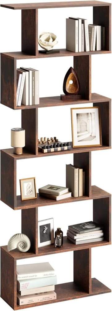 Home Collective Bücherregal Regal Raumteiler aus Holz mit versetzter Fachaufteilung, 70x24x190 cm, Dunkles Holz Bild 1