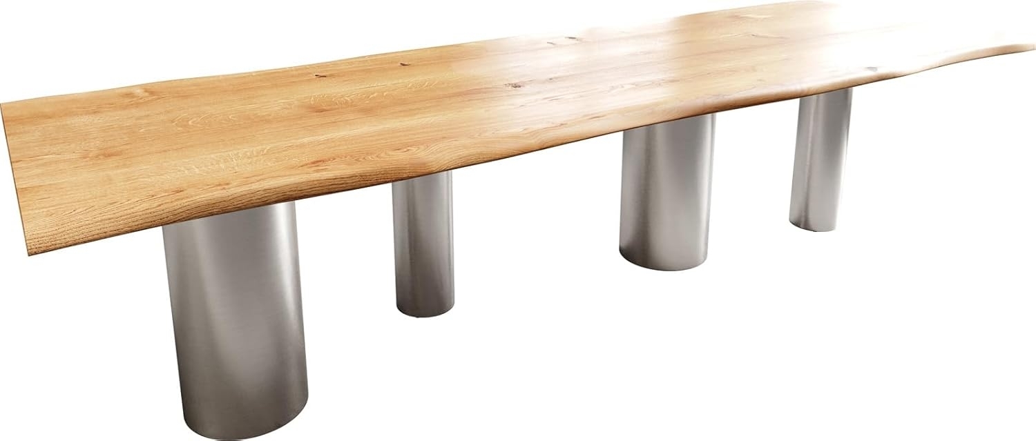 Esstisch Edge 300x100x4 Eiche Natur Pilier Edelstahl gebürstet Live-Edge Bild 1
