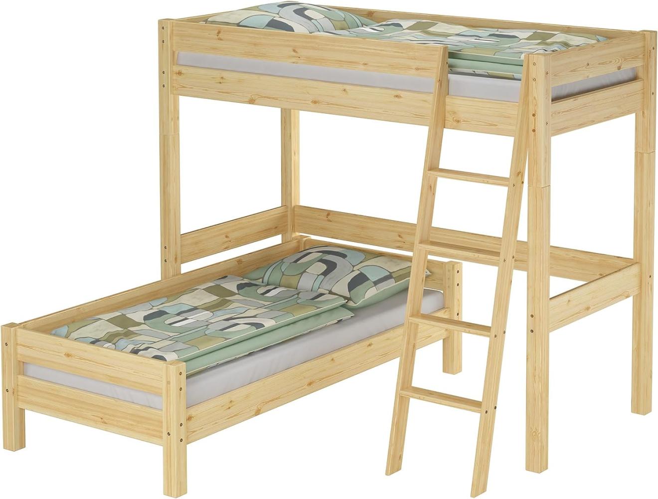 Hochbett für Kinder mit Einzelbett 90x200 Kinderbett Stockbett Kiefer massiv V-60. 20-09-2-20Z mit Lattenrost und Matratze Bild 1