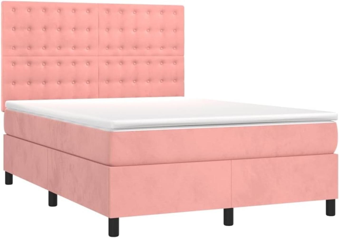 vidaXL Boxspringbett mit Matratze & LED Rosa 140x190 cm Samt 3136364 Bild 1