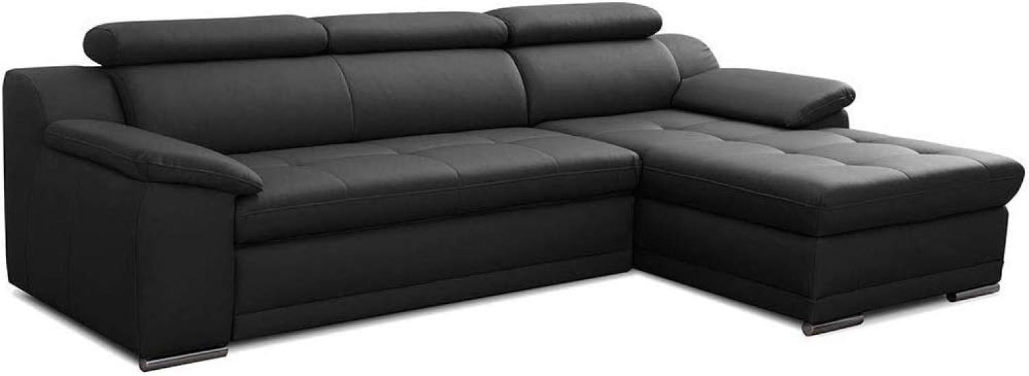 CAVADORE Schlafsofa Aniamo in Leder / Ecksofa mit Schlaffunktion, Kopfteilverstellung und großem Longchair / 270 x 80 x 165 / Kunstleder, Schwarz Bild 1