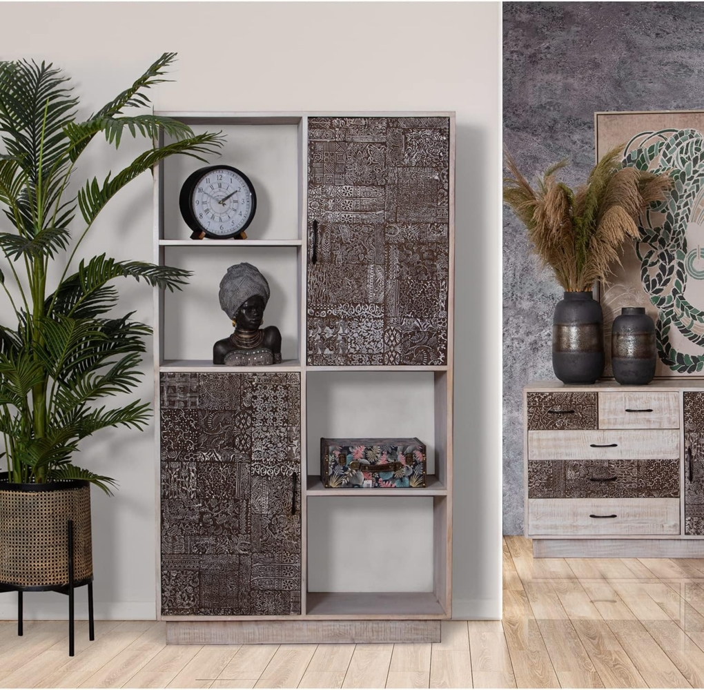 DRW Bücherregal mit 2 Türen und 2 Holzregalen in Natur, Weiß und Braun 100 x 40 x 180 cm Bild 1