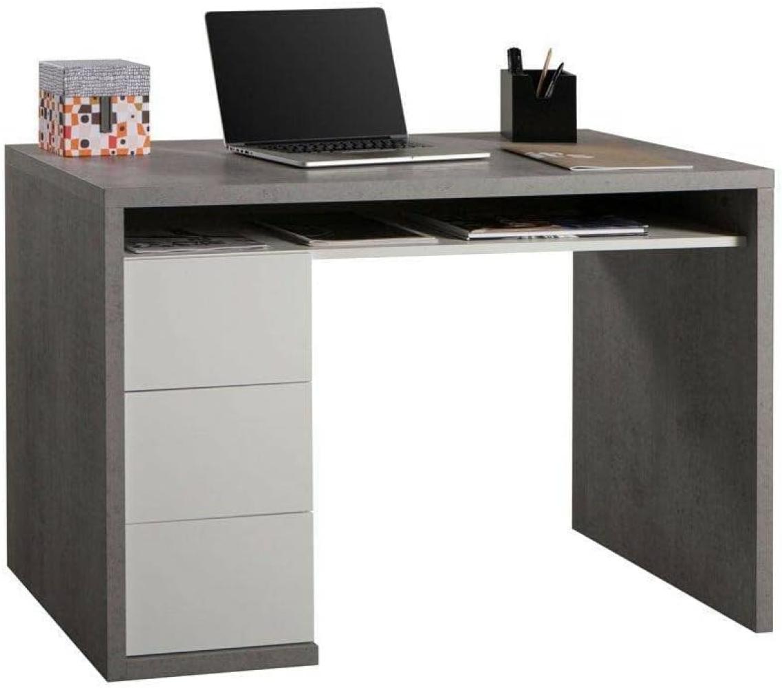 Dmora Schreibtisch für Büro und Arbeitszimmer, Minimaler Computertisch, Schreibtisch mit 3 Schubladen, Made in Italy, 110x60h75 cm, Farbe Zement und Weiß Bild 1