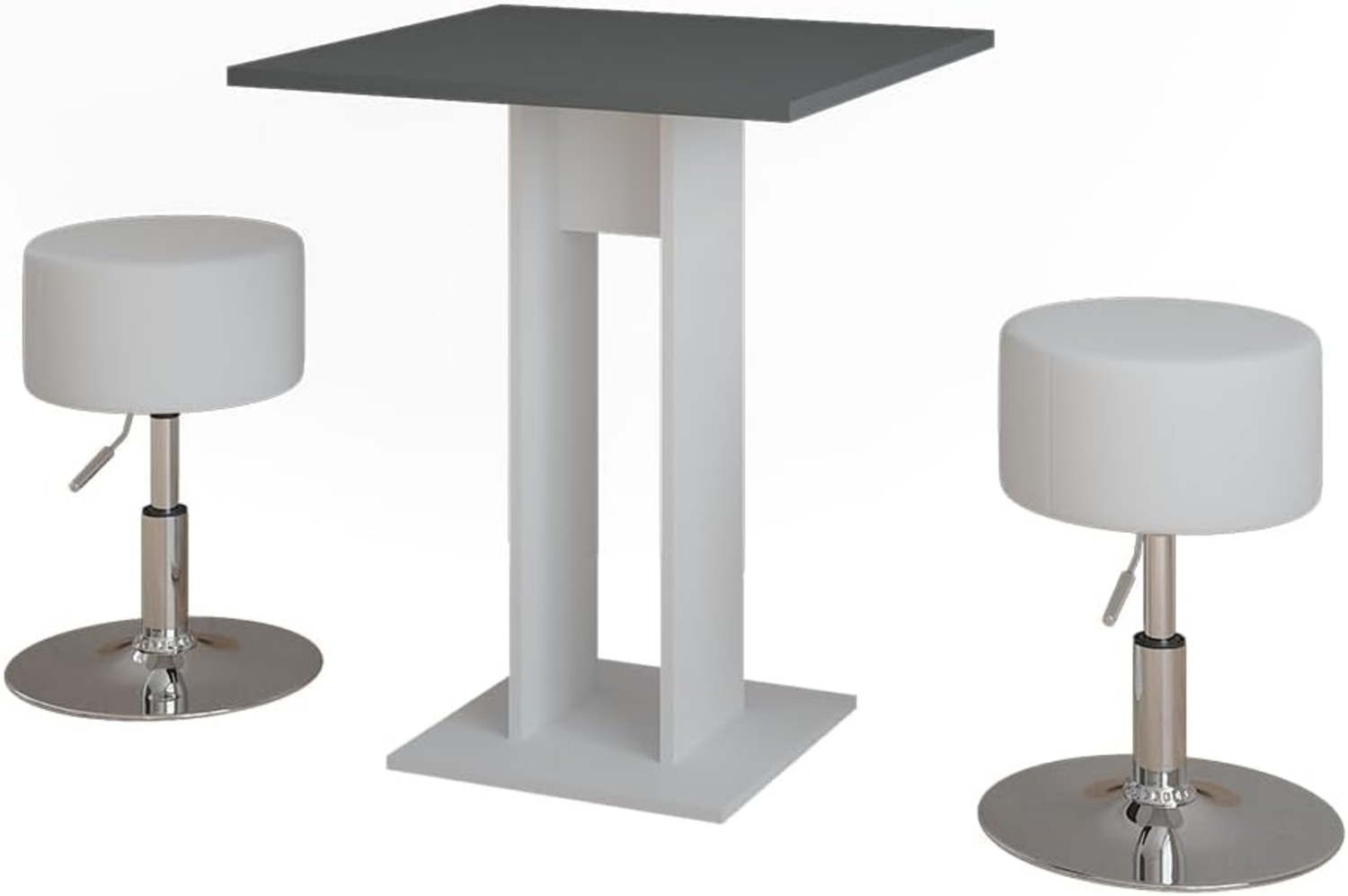 Esstisch Set Repose Weiß/Anthrazit 65 x 65 cm mit 2 Hockern Vicco Bild 1