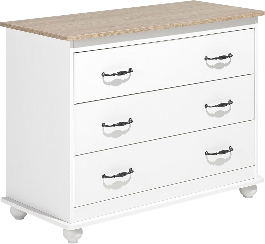 Kommode weiß / heller Holzfarbton 3 Schubladen EVERETT Bild 1