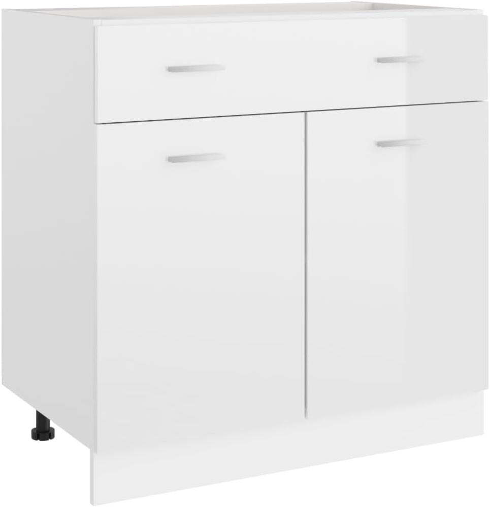 vidaXL Schubunterschrank mit 2 Regalböden 1 Schublade Schrank Küchenzeile Küchenmöbel Unterschrank Küchenschrank Hochglanz-Weiß 80x46x81,5cm Holzwerkstoff Bild 1