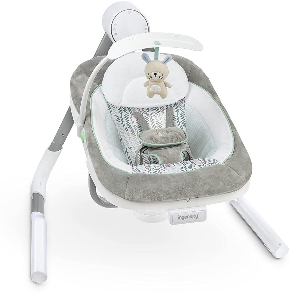 Ingenuity, AnyWay Sway Spruce, tragbare Babyschaukel & Babywippe mit Vibrationen, Spielgoben, 16 Melodien, 2 Naturgeräusche, 180° Sitz, 3 Schaukelrichtungen, USB Kabel, ab der Geburt bis 9kg Bild 1