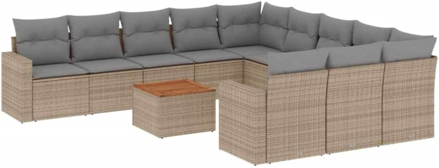 vidaXL 12-tlg. Garten-Sofagarnitur mit Kissen Beige Poly Rattan 3224351 Bild 1