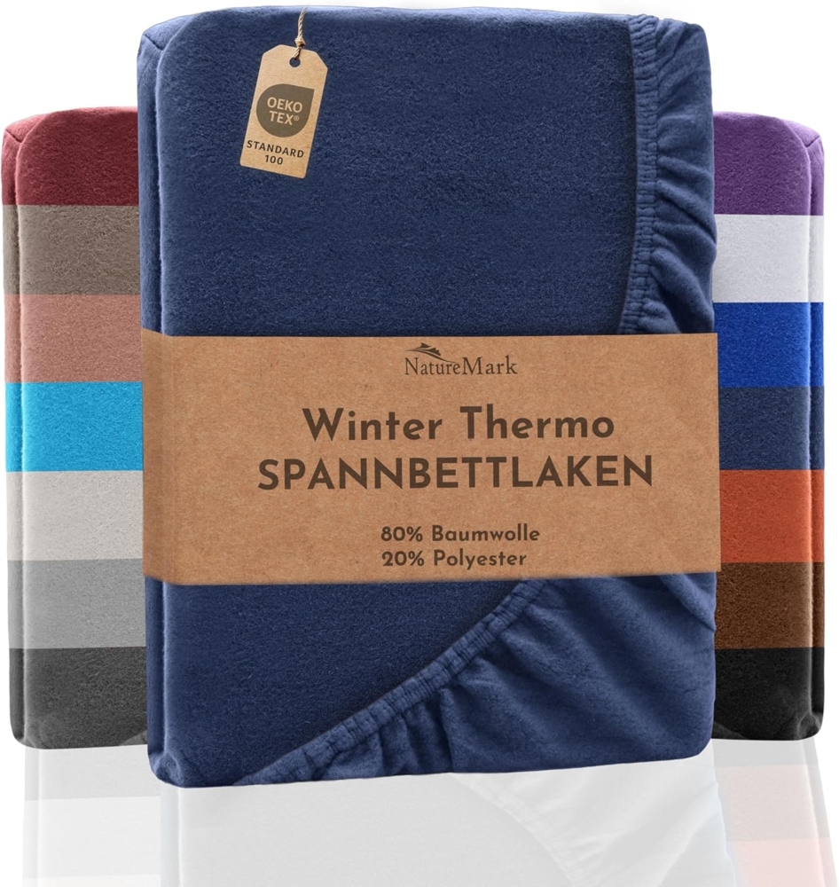 NatureMark Spannbettlaken Winter Thermo Fleece Spannbettlaken, 80% Baumwolle und 20% Polyester, Gummizug: rundum, (1 Stück), 140x200 cm bis 160x200 cm - Navy blau Bild 1