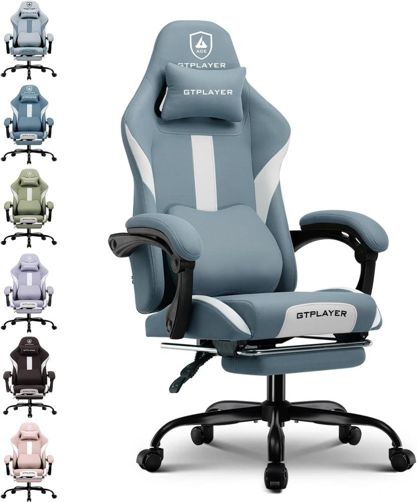 GTPLAYER Gaming-Stuhl Ergonomischer Gaming Sessel Schreibtischstuhl Gamer Stuhl aus Stoff, Federsitzkissen mit Fußstütze Bild 1