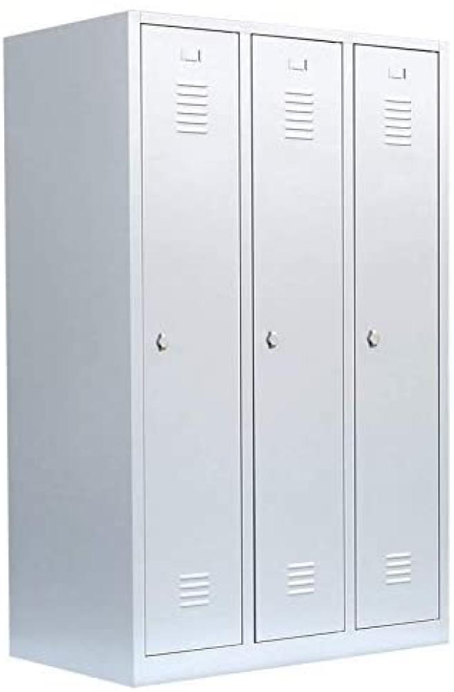 Komfort 3er Spind Garderobenschrank Stahlschrank Metallschrank Kleiderspind 180 x 118,5 x 50cm Lichtgrau 515130 Bild 1