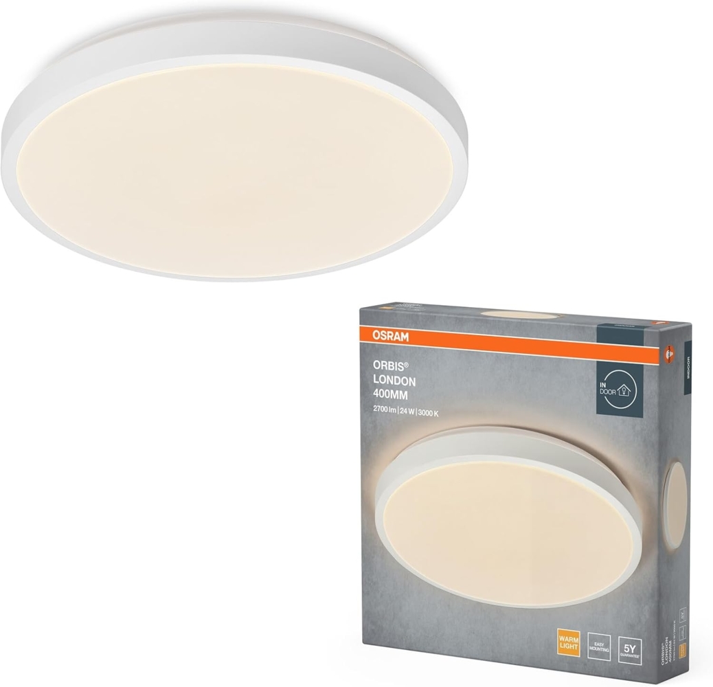 Osram ORBIS LONDON LED-Deckenleuchte 400mm, weiß, 24W, 2700lm, warmweiße Lichtfarbe, sehr homogene Lichtverteilung, lange Lebensdauer, fest verbautes LED-Modul, rund, IP20 Schutzklasse, 3000K Bild 1