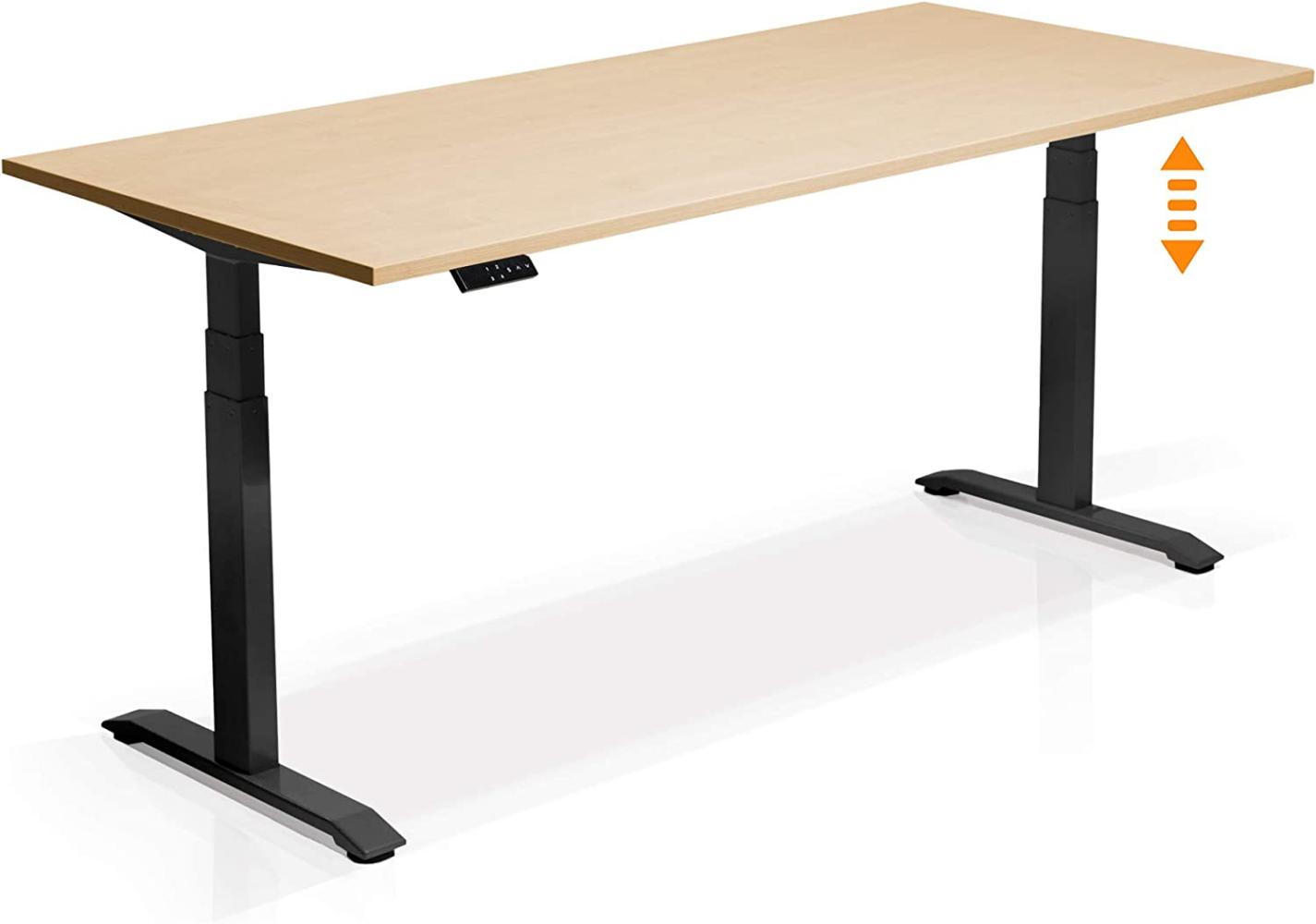 Möbel-Eins OFFICE ONE elektrisch höhenverstellbarer Schreibtisch / Stehtisch, Material Dekorspanplatte schwarz 200x80 cm ahornfarbig Bild 1