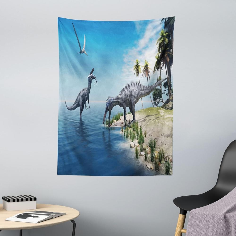 ABAKUHAUS Jura Wandteppich und Tagesdecke, Wild Suchomimus Dinosaur, aus Weiches Mikrofaser Stoff Wand Dekoration Für Schlafzimmer, 110 x 150 cm, Blau Grün Grau Bild 1