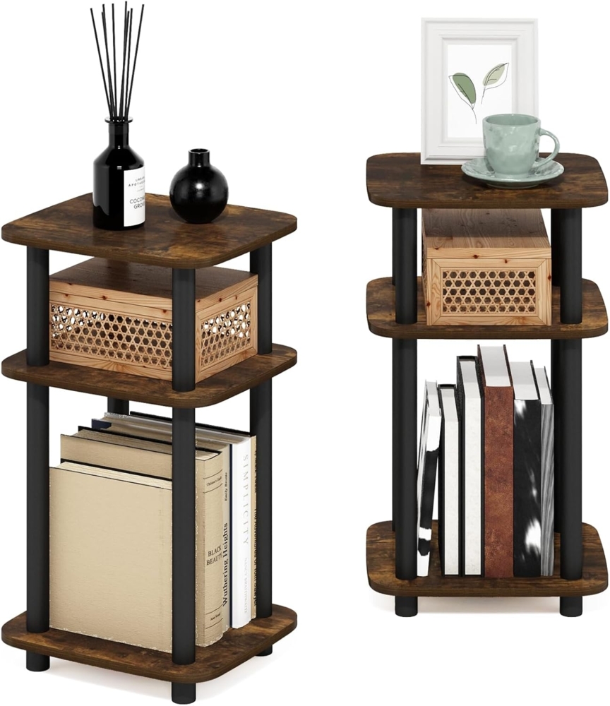 Furinno Just 3-stöckiger Turn-N-Tube Kurviger Beistelltisch, Beistelltisch, 2-Pack, Bernstein Kiefer/Schwarz Bild 1