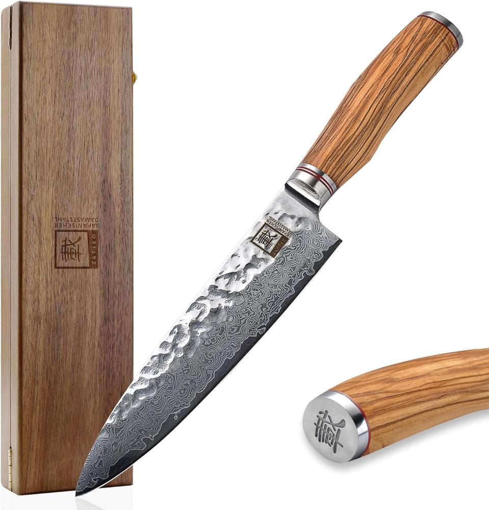 ZAYIKO Damastmesser "Olive Chefmesser" - 20cm Klinge - Griff: Olivenholz - VG-10 Stahlkern Bild 1