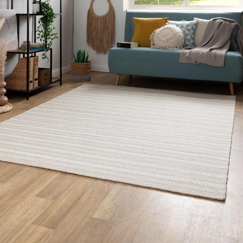 Handweb Teppich Habo - Schmale Streifen, Farbe: Beige, Größe: 70x140 cm Bild 1