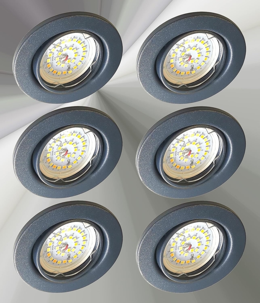 TRANGO LED Einbauleuchte, 6er Set 6729-061M36K LED Einbaustrahler Anthrazit matt inkl. 6x 5 Watt CCT Farbtemperatur Steuerung 2700K-4000K-6500K LED Modul, Einbauspot, Deckenleuchte, Downlight, Deckenlampe Bild 1