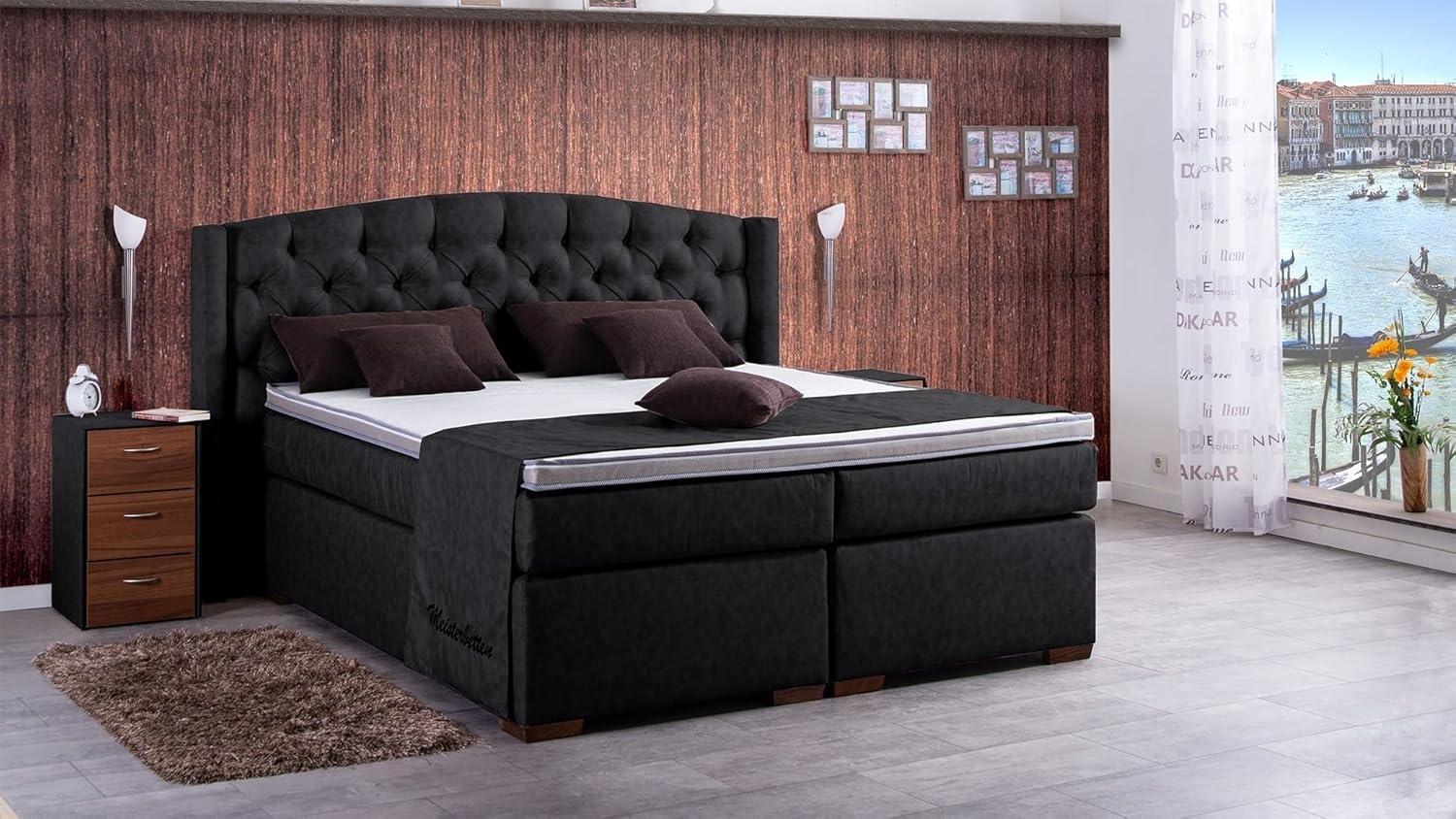 Meisterbetten Boxspringbett Magi 100x220 in MS-Black, Matratzenbezug Nano, Ergoflex-Topper Bild 1