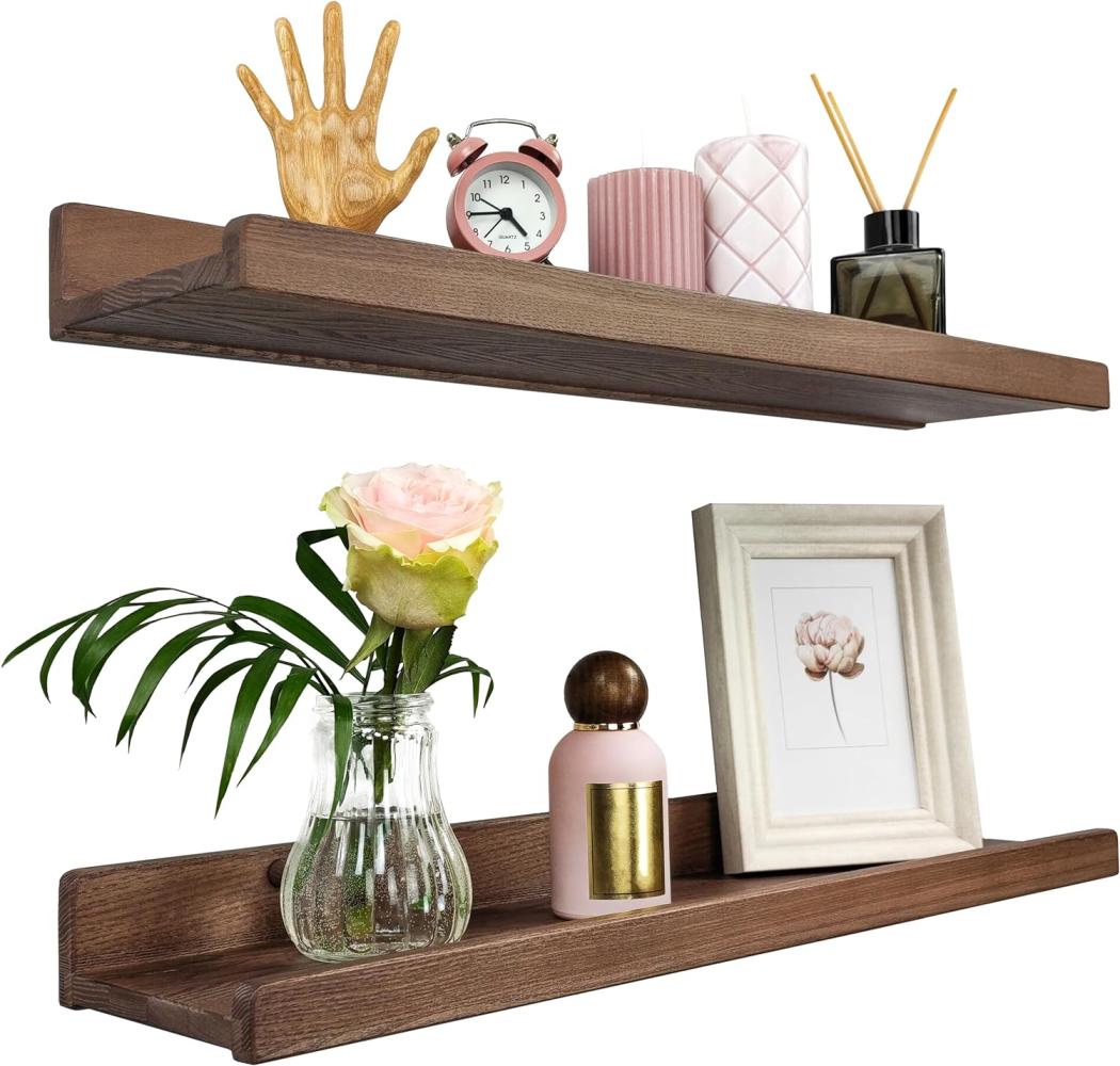 Wood Wedge 2er-Set Schwebende Wandregal, Rustikale Holzregale mit Lippe, Kinderbücherregale, Bild & Fotoregal für Schlafzimmer, Wohnzimmer, Badezimmer, Küche, Büro (Nussbaum Amerikanisch 60cm) Bild 1