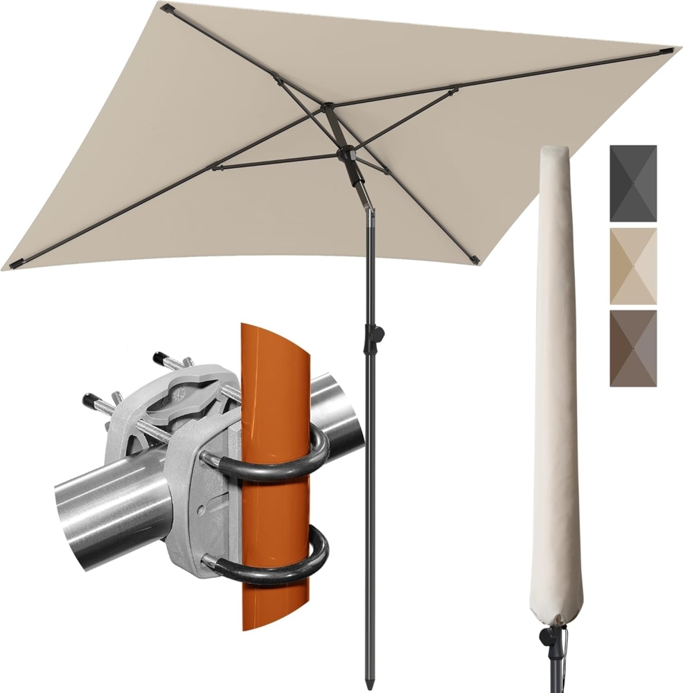 4smile Sonnenschirm Balkon SunnyShade Plus, Sonnnenschutz Balkon SET 3-in-1, Beige - UV50+ Sonnenschirm rechteckig 200x125 cm + Sonnenschirmhalter Balkongeländer + Sonnenschirmhülle Bild 1
