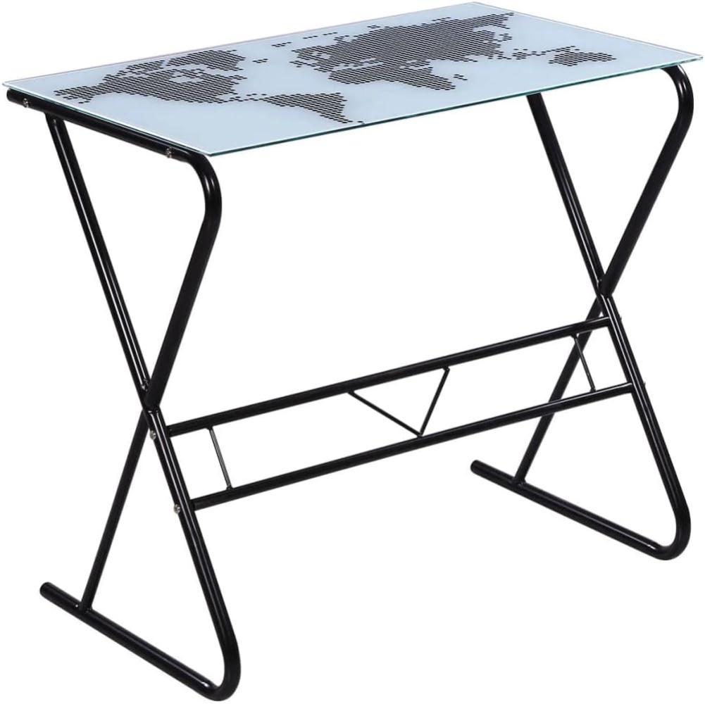 Glasschreibtisch mit Weltkartenmuster, schwarz/ weiß, 80 x 50 x 75 cm Bild 1