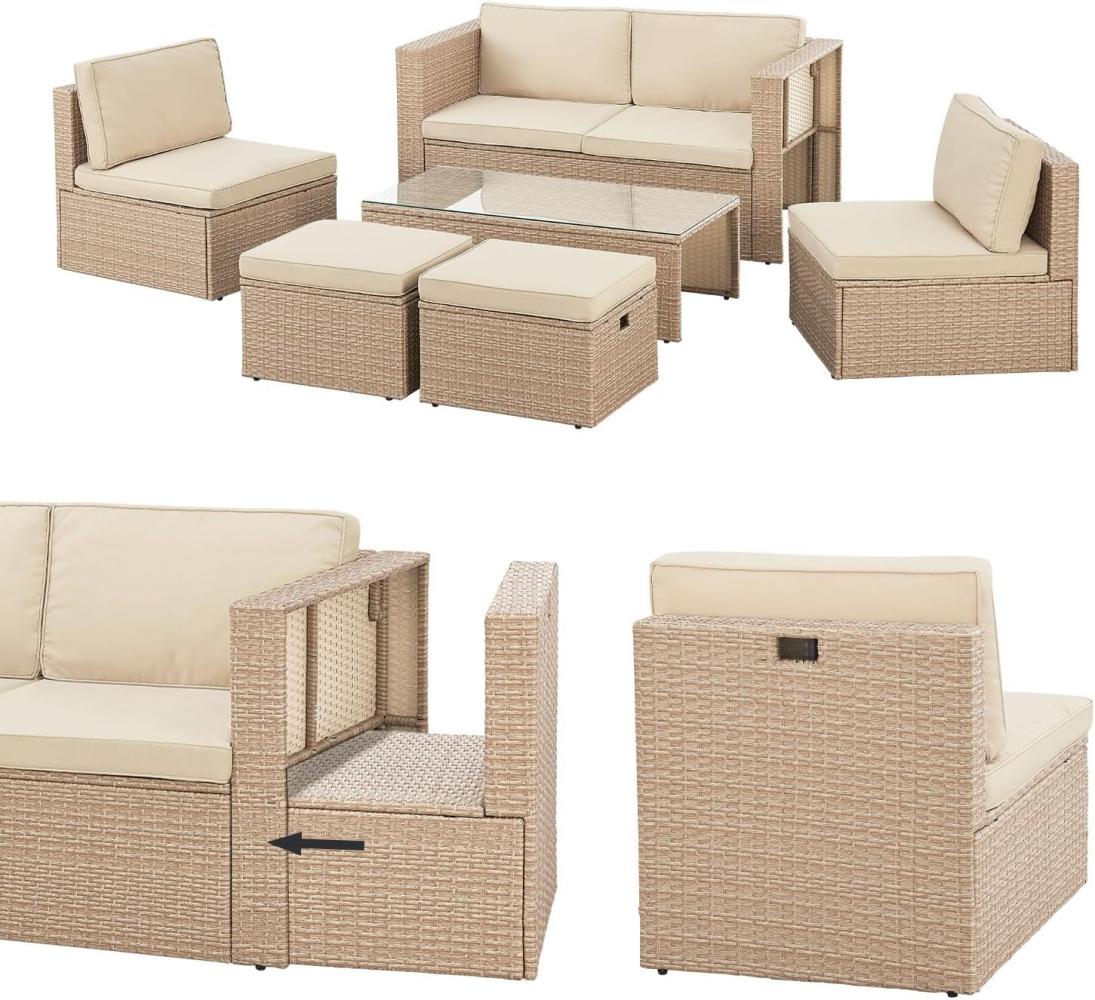 Juskys Polyrattan Gartenmöbel Set Salou - Outdoor Lounge wetterfest 6 Personen - Sitzecke mit Tisch & Kissen für Garten, Balkon, Terrasse - Creme Bild 1