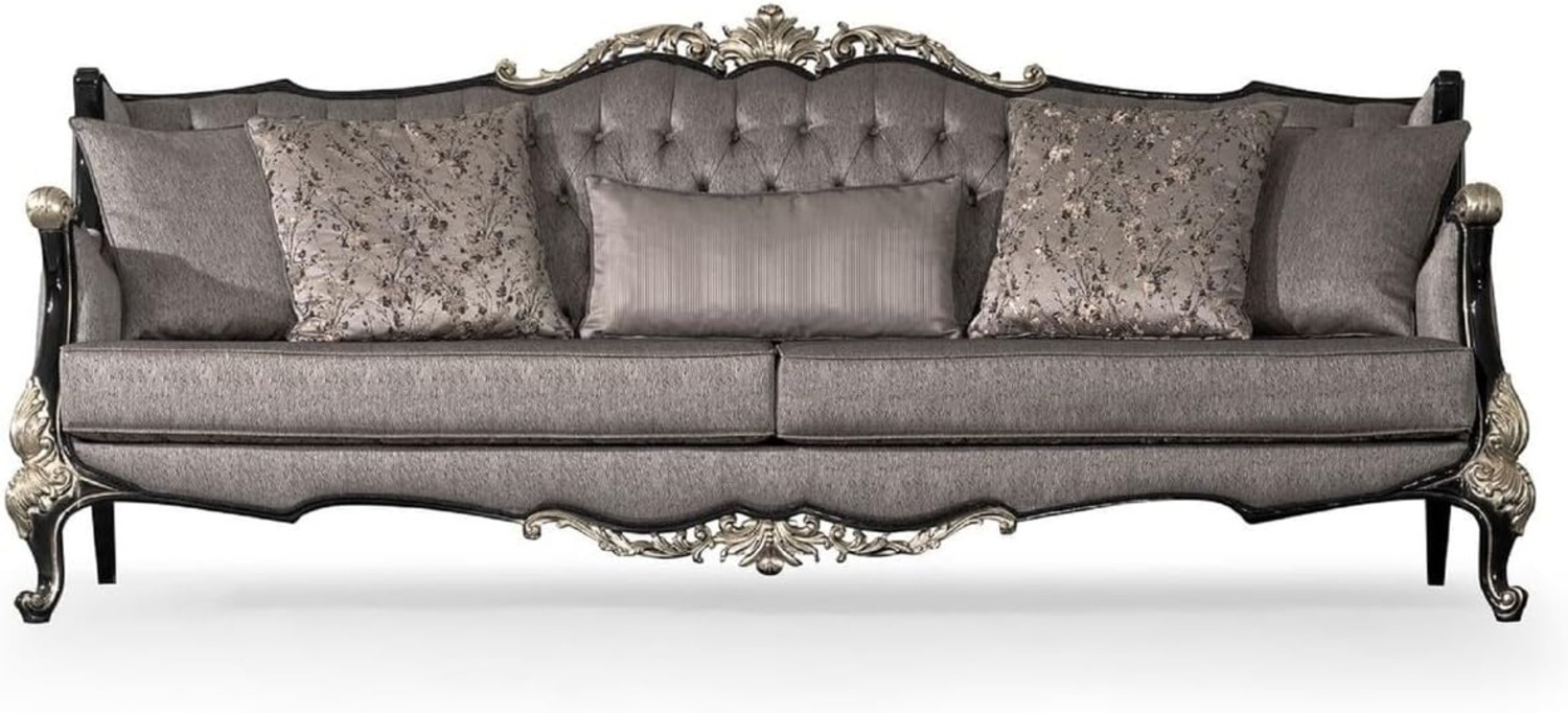 Casa Padrino Luxus Barock Wohnzimmer Sofa Silber / Schwarz / Silber - Prunkvolles Barockstil Sofa mit dekorativen Kissen - Luxus Wohnzimmer Möbel im Barockstil - Barock Möbel Bild 1