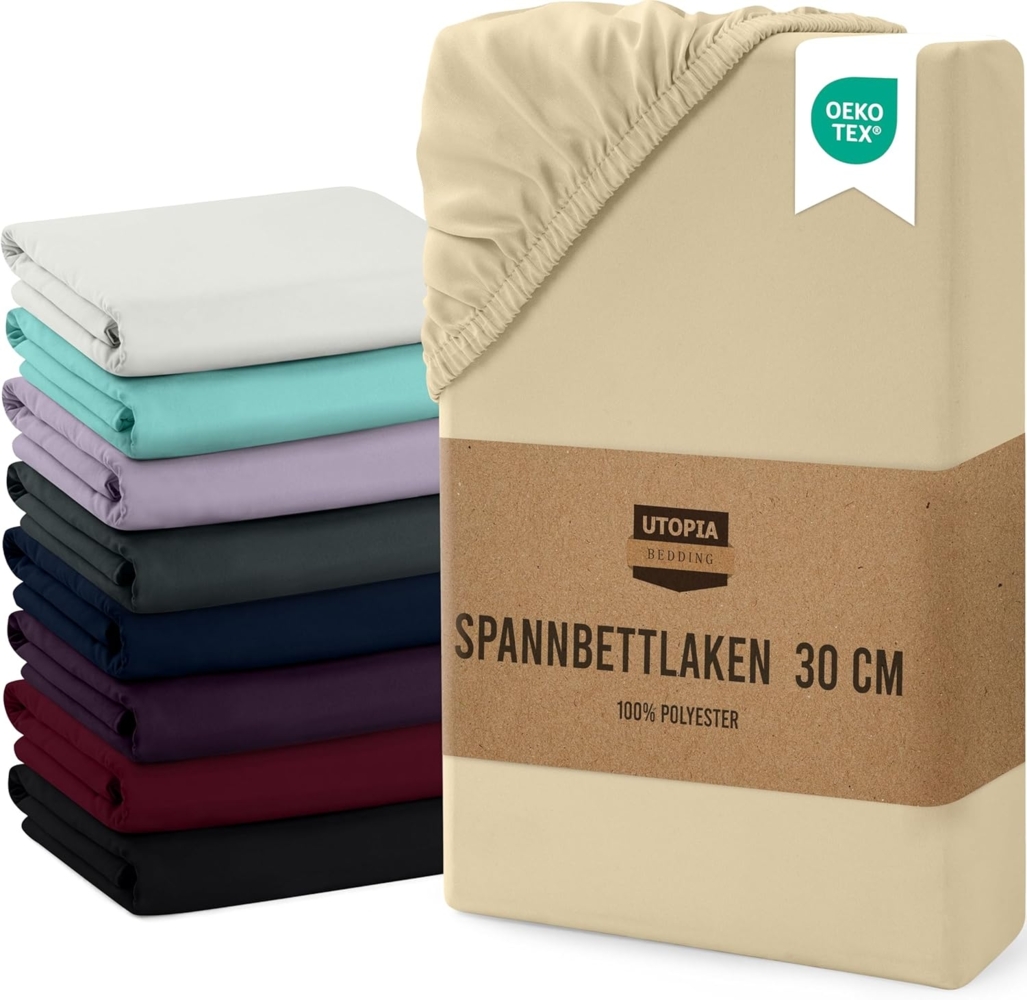 Utopia Bedding - Spannbettlaken 90x200 cm Bis 30 cm - Beige - Oeko-Tex Zertifiziertes - Gebürstete Mikrofaser Spannbetttuch Bild 1