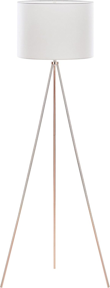 'Vistula' Stehlampe Kupfer und Weiß Metall 148 cm runder Stoffschirm dreibeiniges Stativ langes Kabel mit Schalter Minimalistisches Design Bild 1