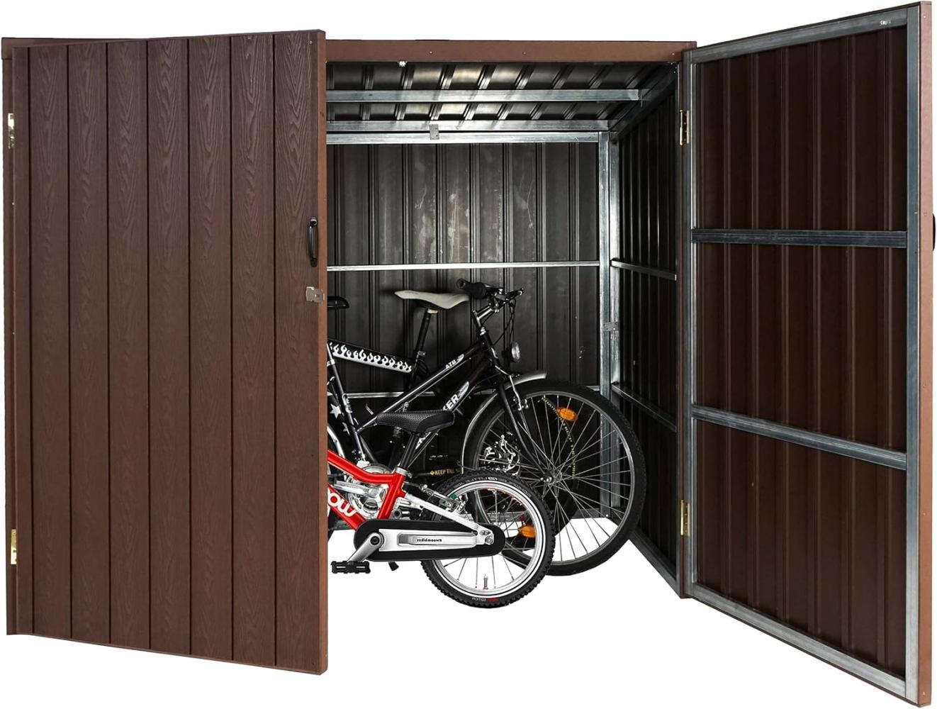 WPC-Fahrradgarage HWC-J29, Geräteschuppen Fahrradbox, Metall Holzoptik abschließbar ~ 4 Räder 172x213x160cm braun Bild 1