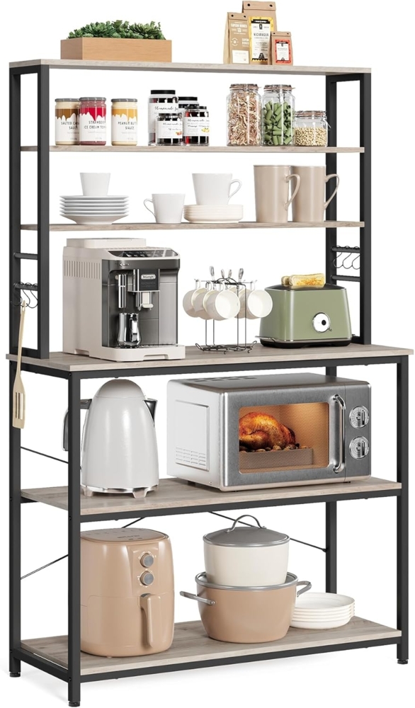 Vasagle Küchenregal, Standregal für Küche, Mikrowellen-Regal, stehend, 6 Regalebenen und 6 Haken, für Mikrowelle, Stahlrahmen, Industrie-Design, 40 x 100 x 167 cm, greige-schwarz Bild 1