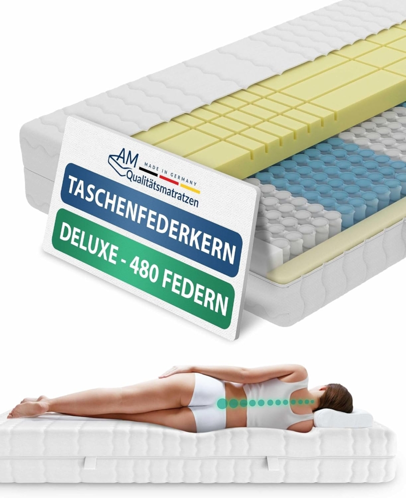 Taschenfederkernmatratze Deluxe 7-Zonen Federkernmatratze mit 3D Kaltschaum, Optimale Anpassung, AM Qualitätsmatratzen, 24 cm hoch, 80x200 cm Bild 1