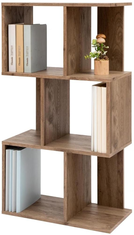 Iris Ohyama, Wandregal mit Ebenen, S-förmiges Möbel, 3 Regale, Modular, Wandbefestigungsset, Trennwand, Büro, Schlafzimmer, Wohnzimmer - Display Shelf SRK-W3 - Aschbraun Bild 1