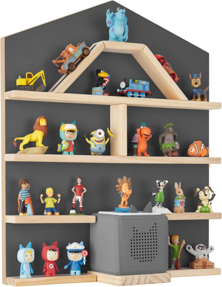 tectake® Holz Regal mit Magnetstreifen für Wand Montage, Wandregal für's Kinderzimmer, Aufbewahrung Musikbox, für Tonies Tonie Hörfiguren und Toniebox - anthrazit Bild 1