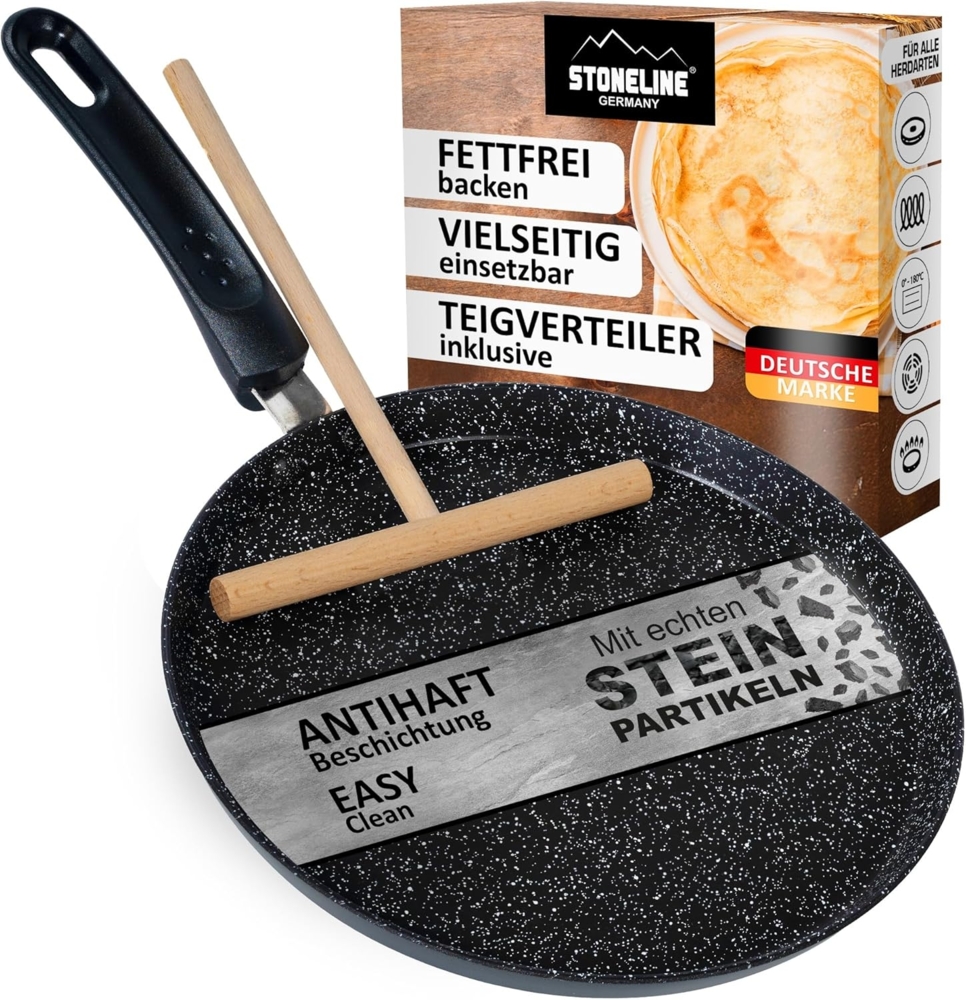 STONELINE Crêpepfanne, Aluminium (Set, 1-tlg, 1 Pfanne, 1 Teigverteiler aus Holz), mit echten Steinpartikeln, induktionsgeeignet, Designed in Germany Bild 1