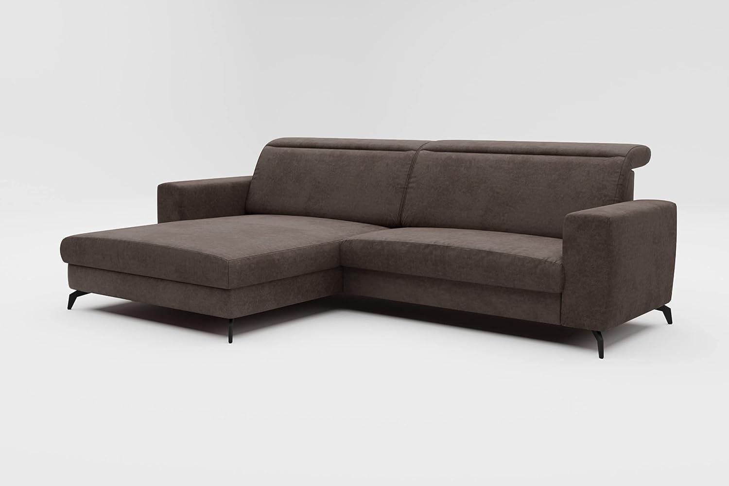 CAVADORE Ecksofa Bounce in Vintage-Leder-Optik / Eckcouch mit Longchair + mattschwarzen Metallfüßen / 290 x 88 x 178 / Mikrofaser, Dunkelgrau Bild 1