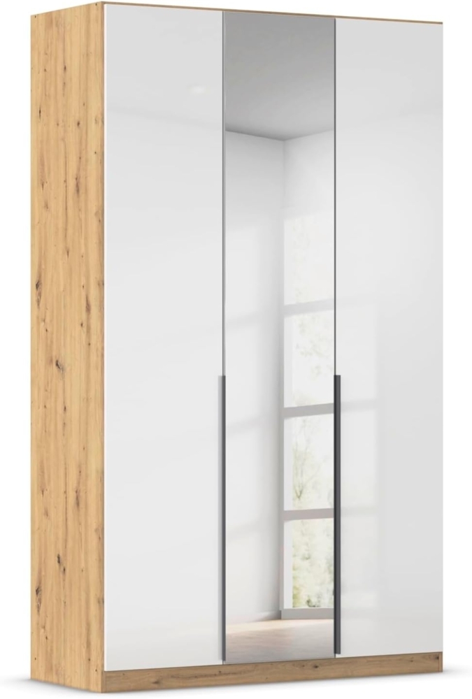 Rauch Möbel Alabama, Kleiderschrank, Garderobenschrank, 3-türig, Spiegel, Zubehör Classic, 2 Kleiderstangen, 7 Einlegeböden, Farbe Hochglanz Weiß/Eiche Artisan, Holz, Griff Grau metallic, 136 x 229 x 54 cm Bild 1