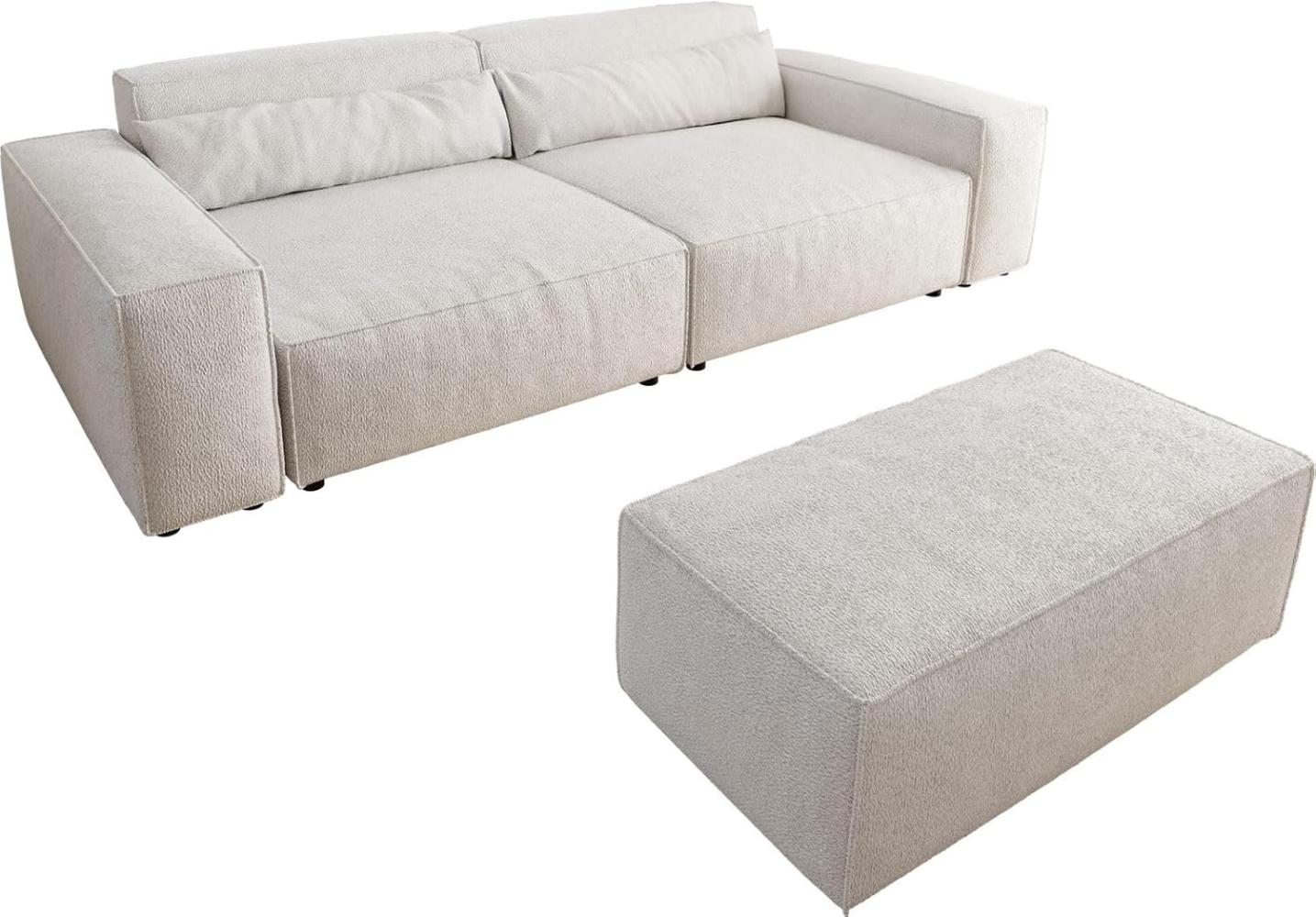 Big-Sofa Sirpio XL 270x130 cm Bouclé Creme-Weiß mit Hocker Bild 1